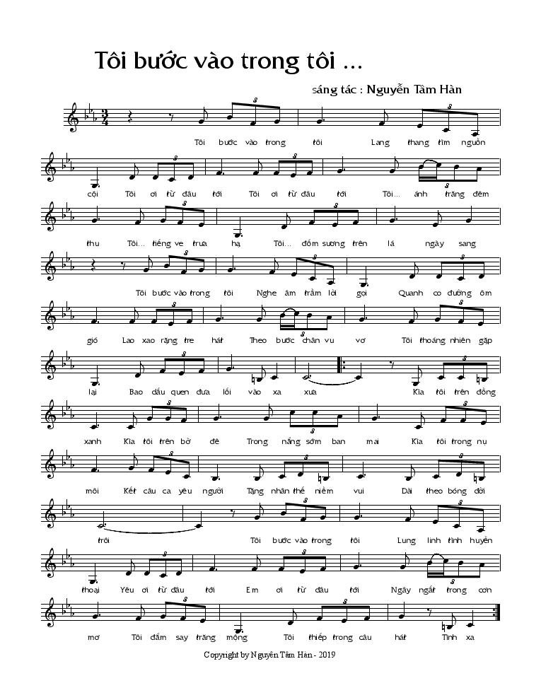 Sheet nhạc Tôi Bước Vào Trong Tôi